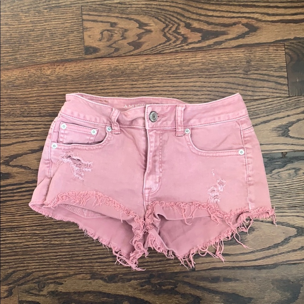 American Eagle pink denim shorts